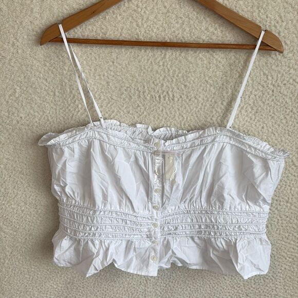 Madewell Smocked Button-Front Top in Poplin Women’s XL White - Picture 2 of 9